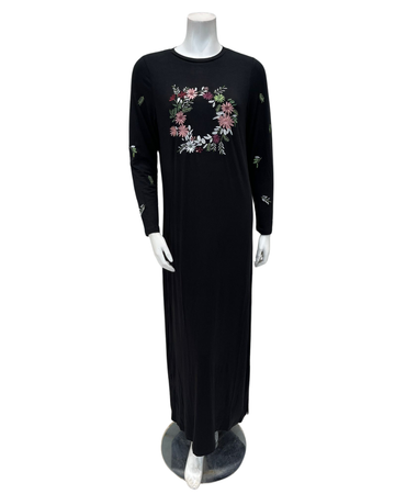 ORD PRO26W7007 Black Floral Circle Modal Pull On Nightgown Myselflingerie.com